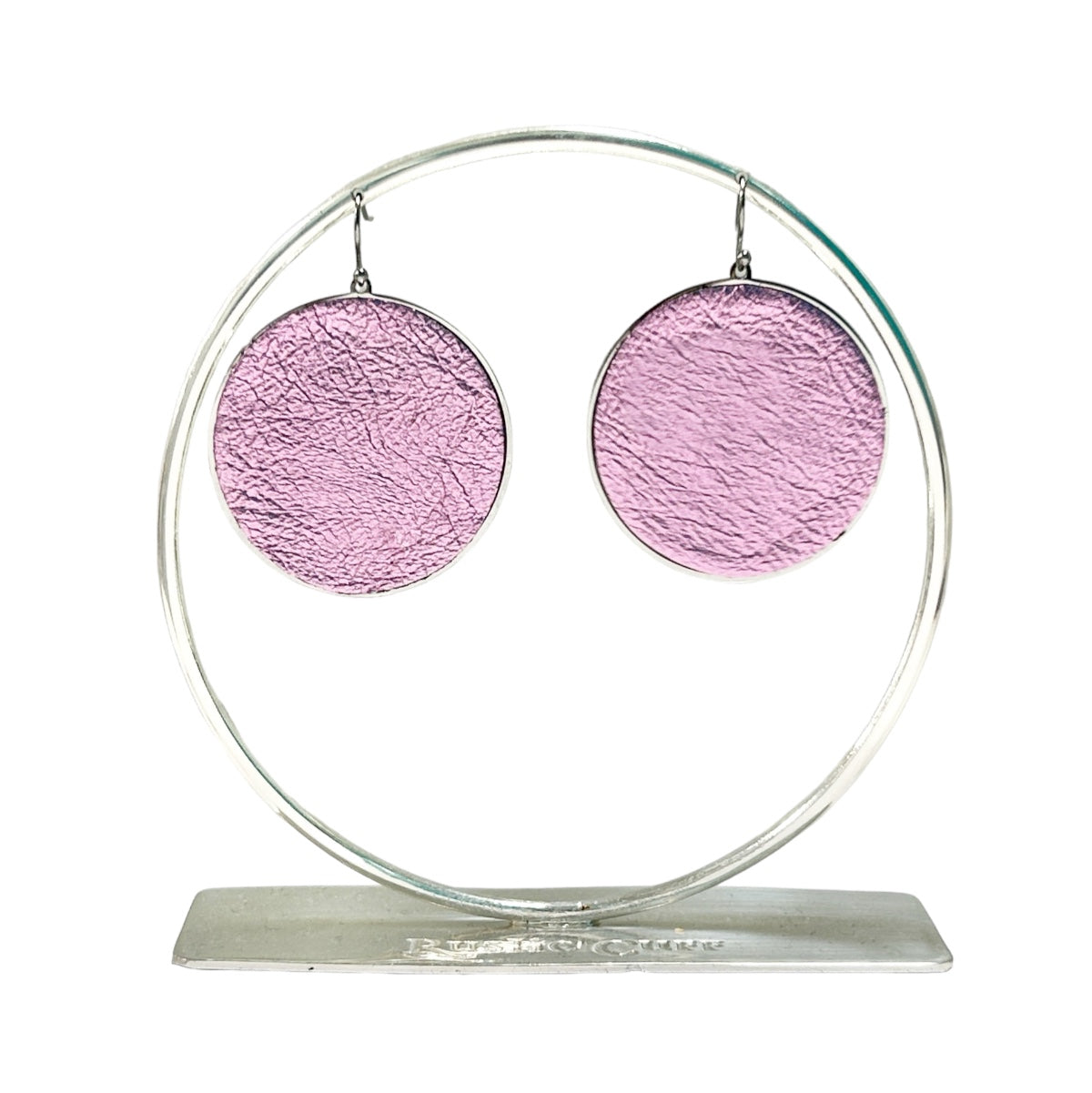 *Lambskin Round Earrings - Pastel Pink Metallic on Silver