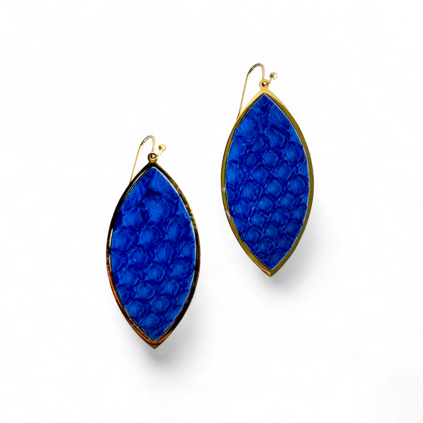 *Python Leaf Shaped Earrings - Cobalt on Gold