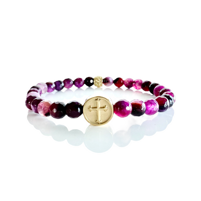 Embossed Circle Cross-Magenta-Gold