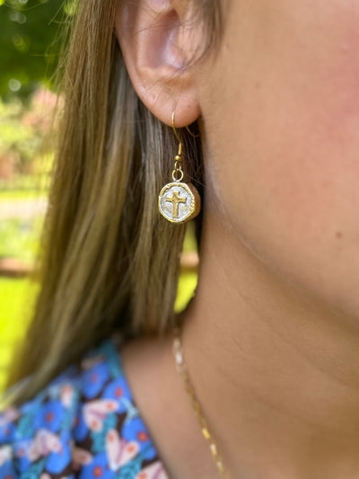 Constantina Coin Cross Earrings