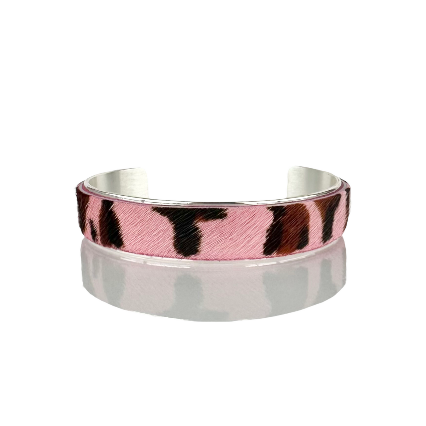 *Calfskin Pink Leopard .5 Cuff on Silver