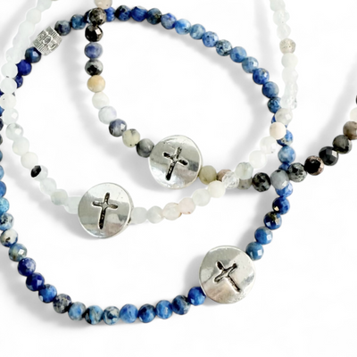 Latin-Cross Silver Embossed Disc-Sodalite