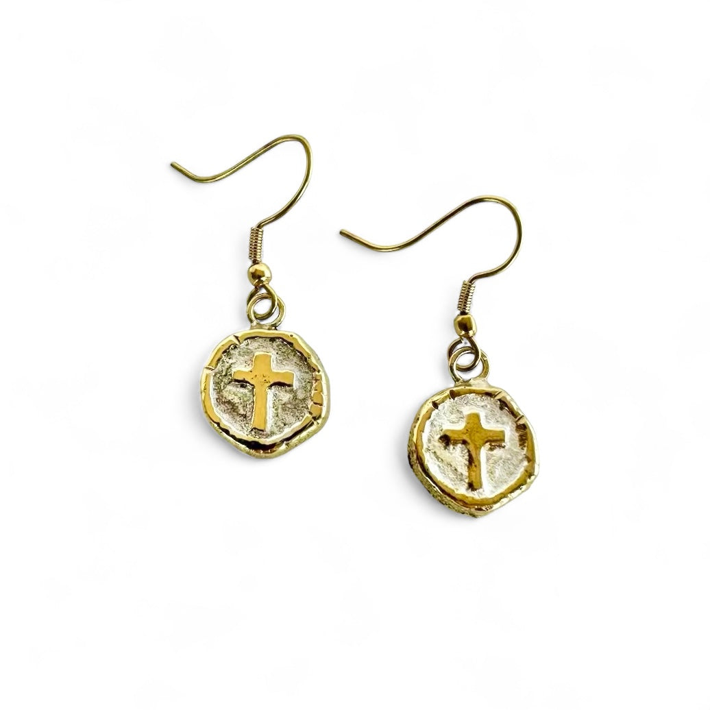 Constantina Coin Cross Earrings