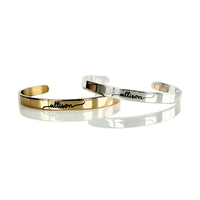 .25 Custom Engraved Gold Cuff - Lowercase Name in Pacifico Font