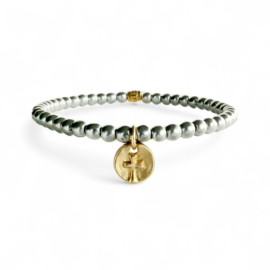 Eve - Pearl Mist with Circle Embossed Cross - Gold