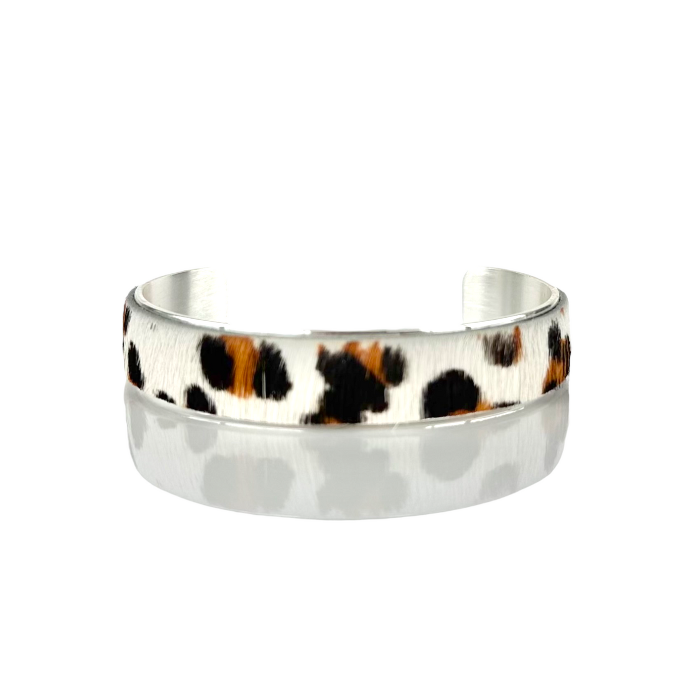 Calfskin White Leopard .5 Cuff on Silver