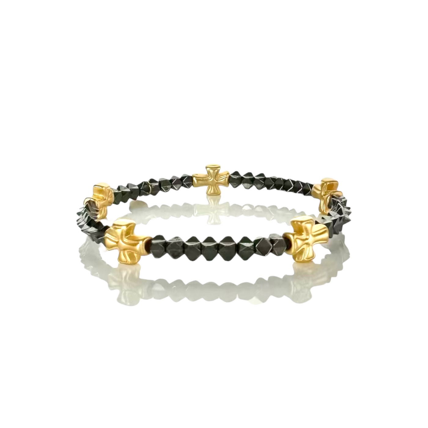 Annette Cross Bracelet - Hematite with Gold