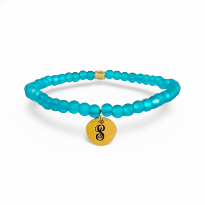 Kimbo- Single ENGRAVED Initial Gold Charm - Turquoise