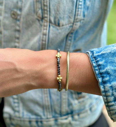 Annette Cross Bracelet - Hematite with Gold