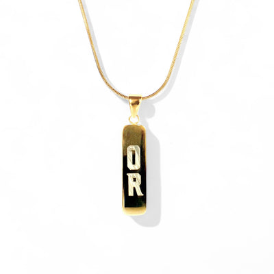 Owasso Rams-Gold Statement Bar Vertical Necklace Engraved with OR