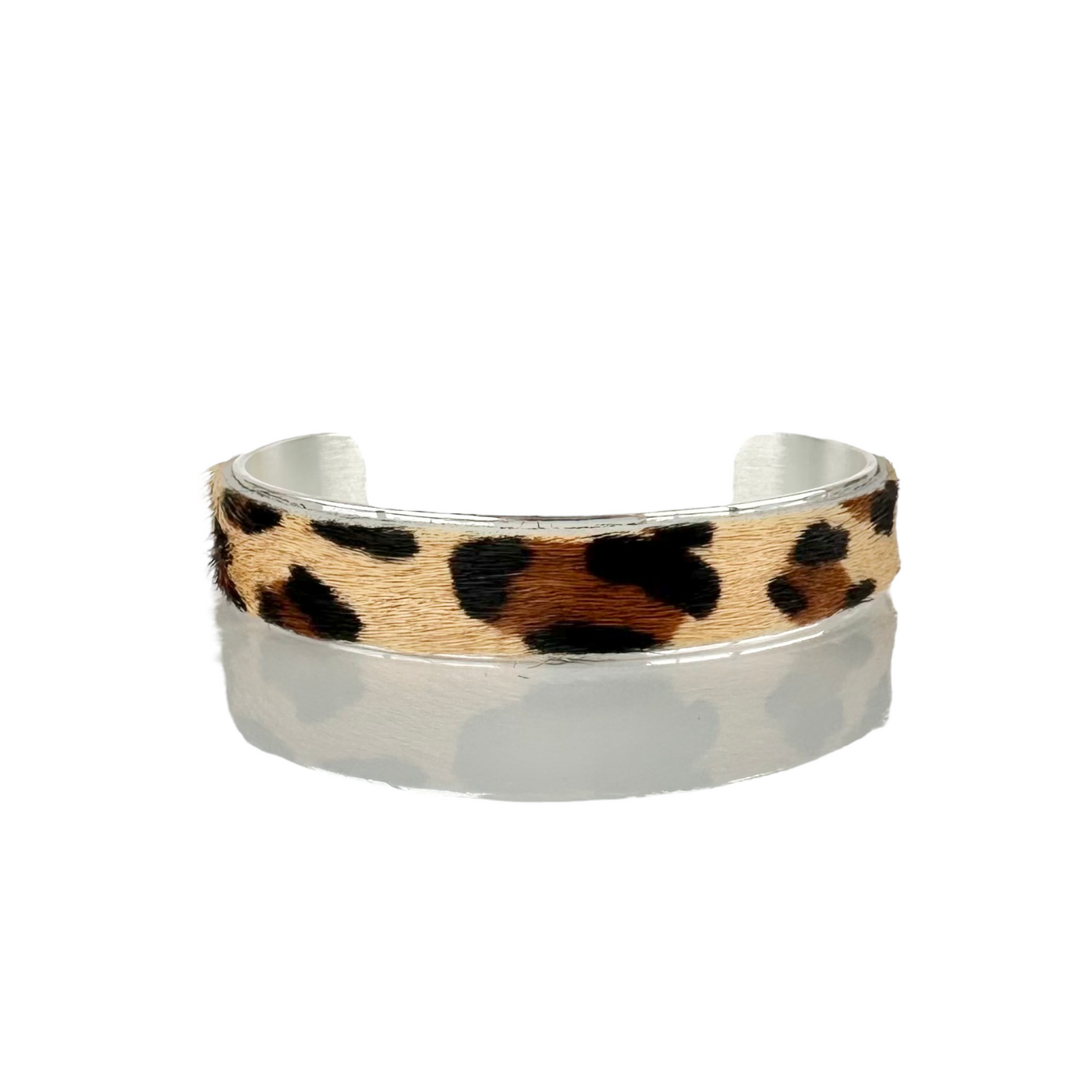 *Calfskin Tan Leopard .5 Cuff on Silver