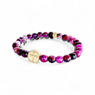 Embossed Circle Cross-Magenta-Gold