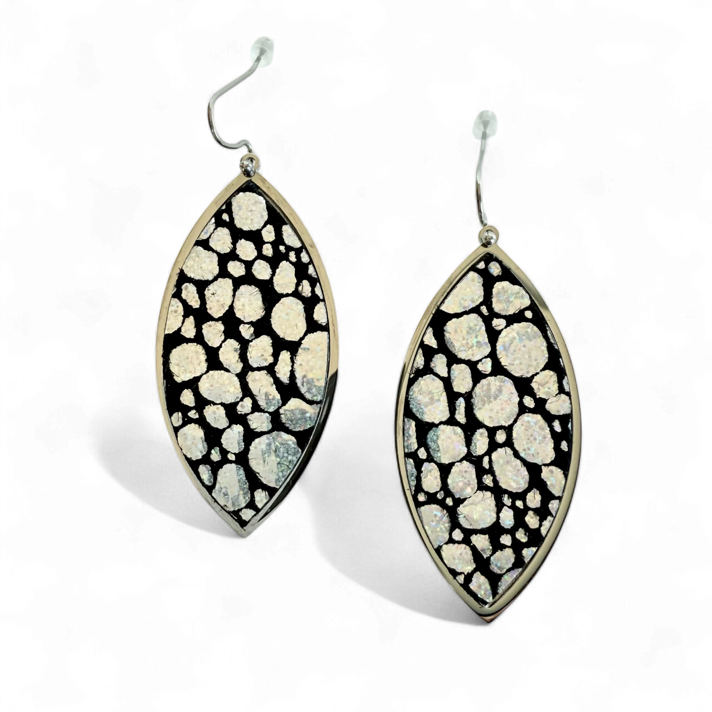 Mirror Ball Leaf Earrings on Silver-OTC