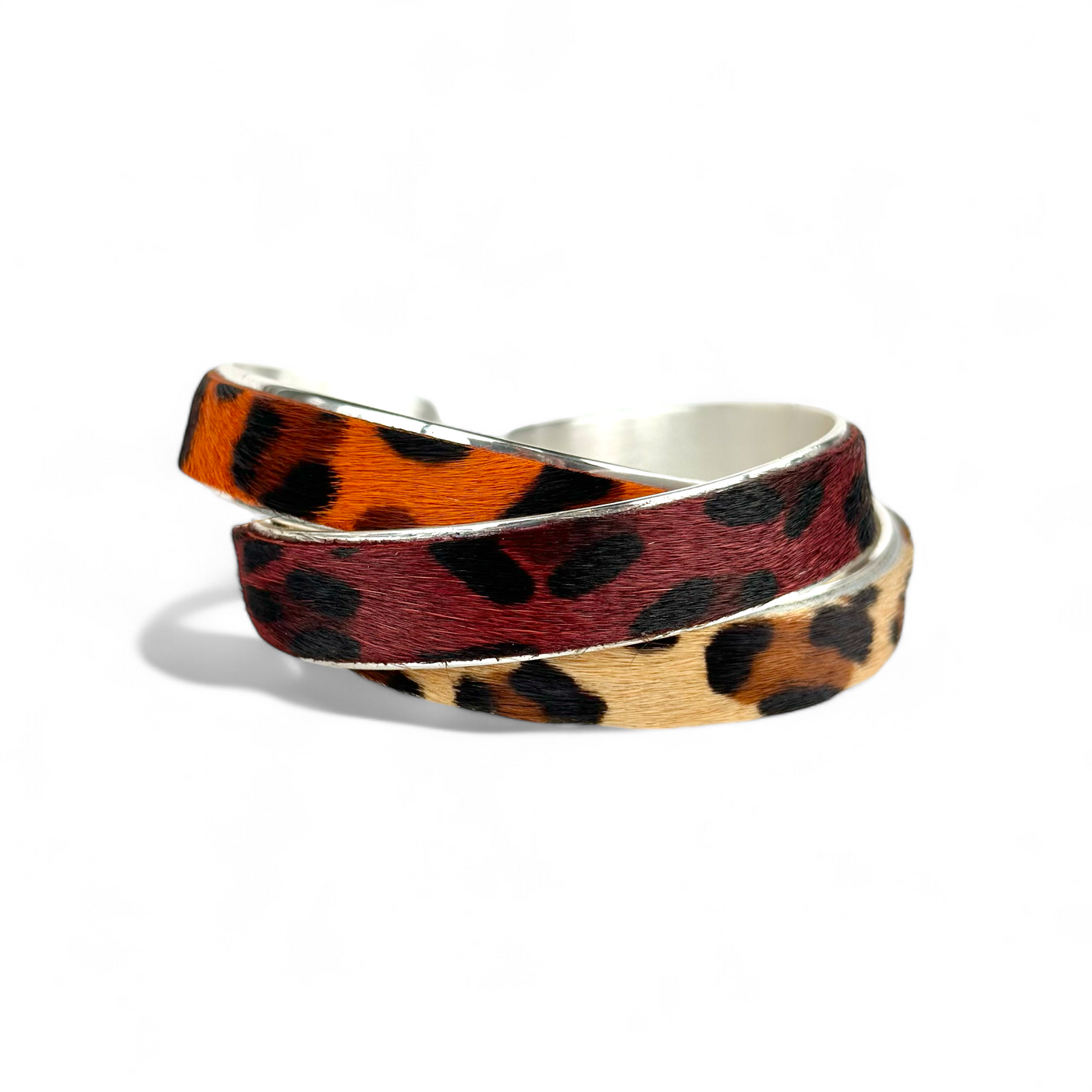 *Calfskin Tan Leopard .5 Cuff on Silver