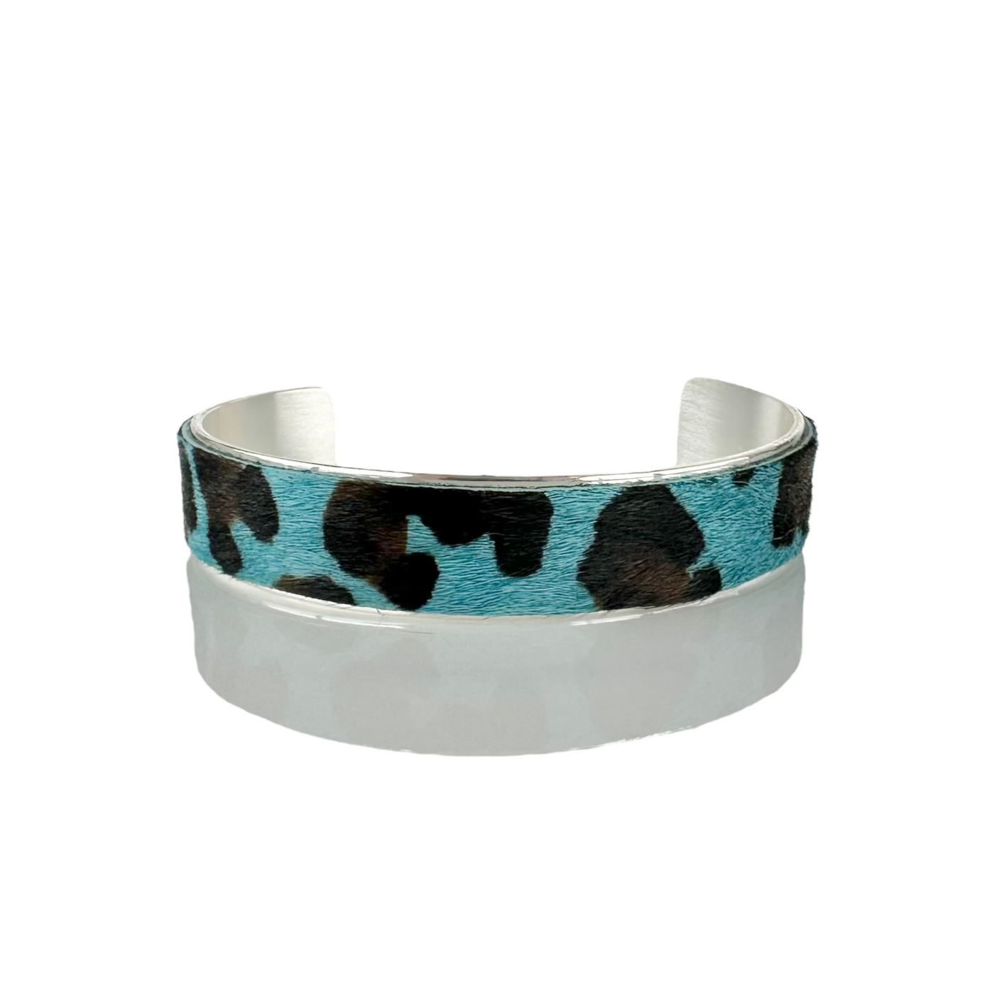 *Calfskin Turquoise Leopard .5 Cuff on Silver