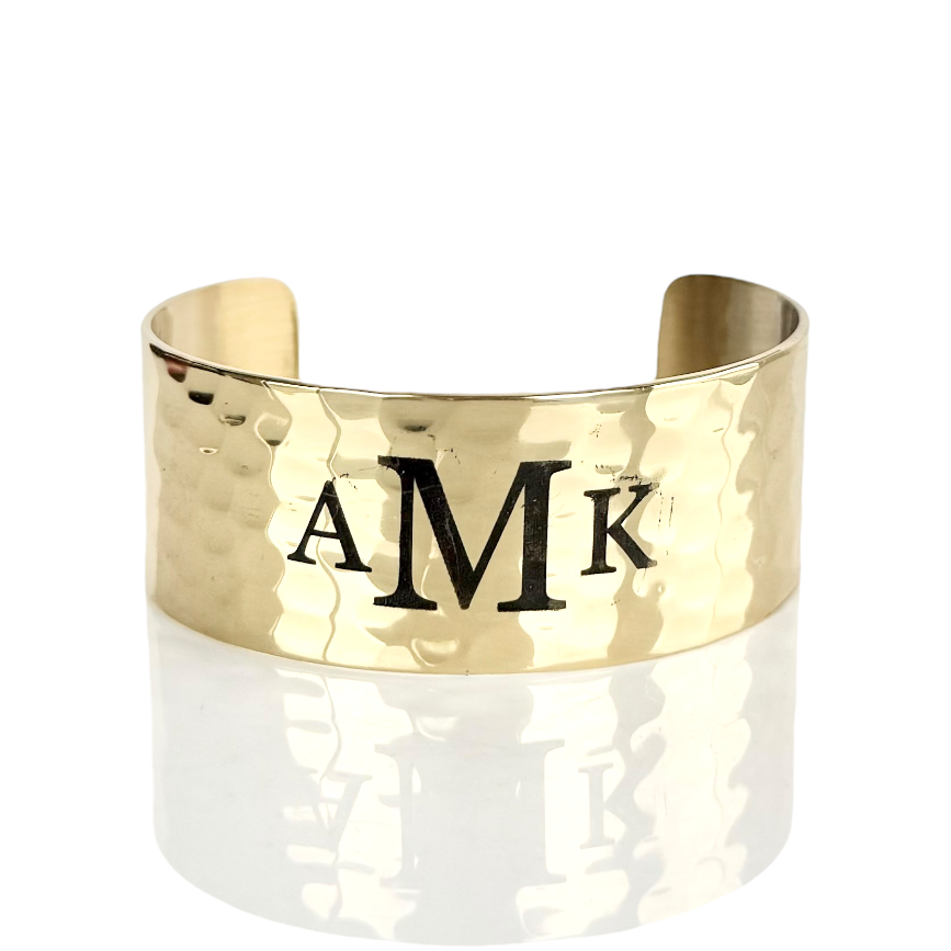 1.0 Custom Engraved Monogram Gold Cuff - Garamond Font