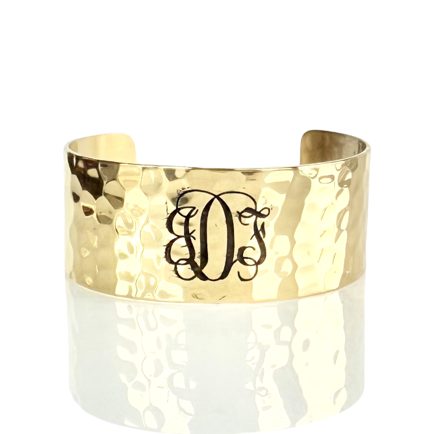 1.0 Custom Engraved Monogram Gold Cuff - Vine Font