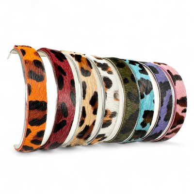 *Calfskin Orange Leopard .5 Cuff on Silver