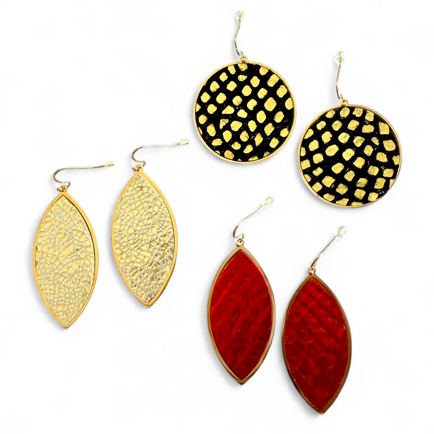 Red Python Leaf Earrings on Gold - OTC