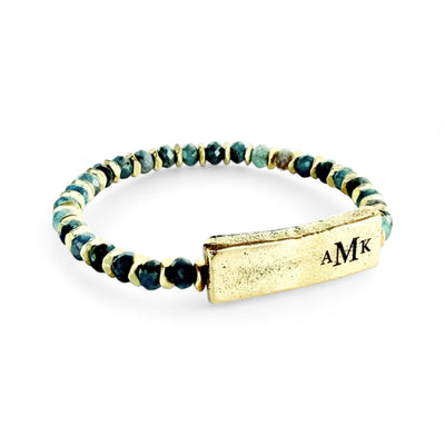 Tessa Engraved Gold Plate with Aventurine Blues - Monogram in Garamond Font