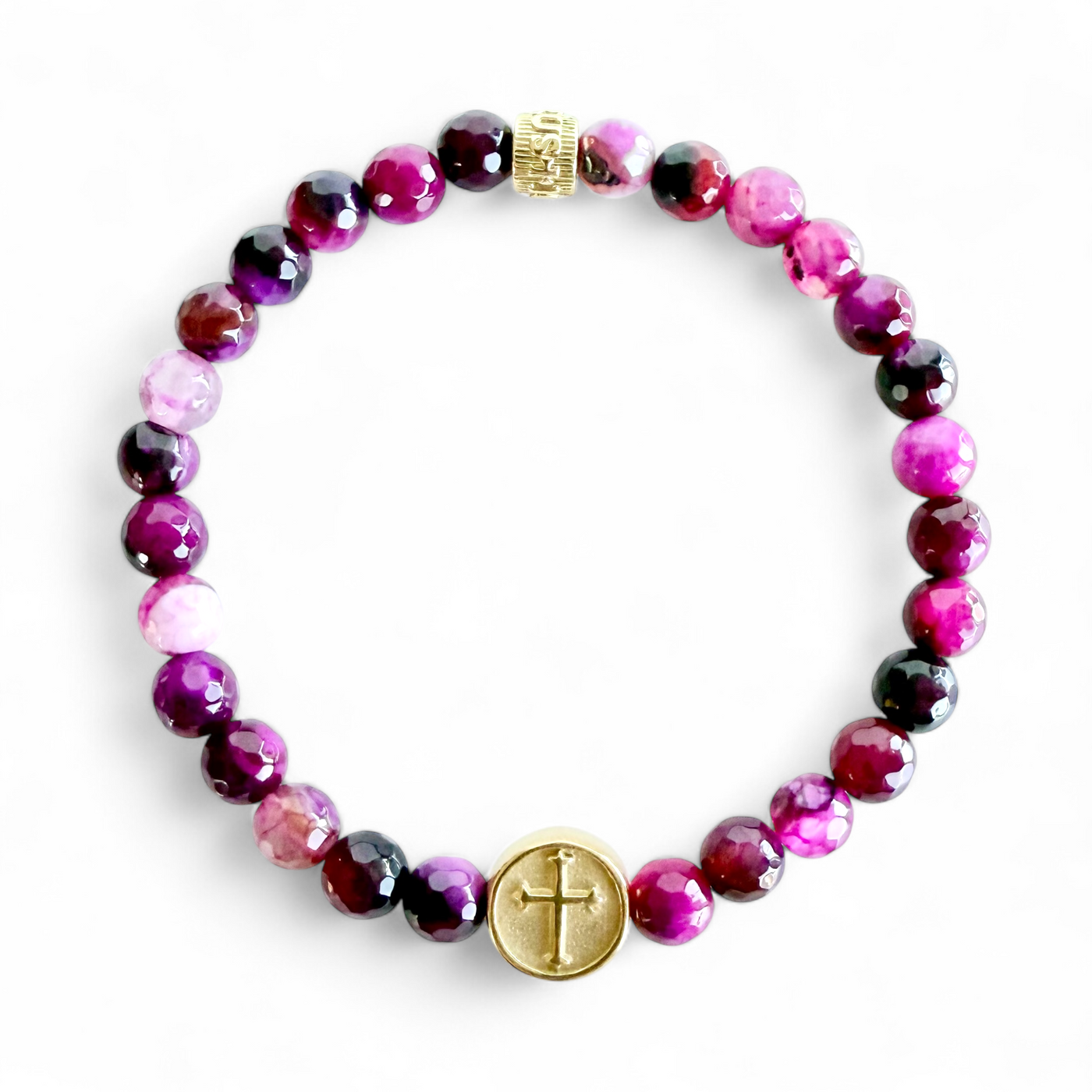 Embossed Circle Cross-Magenta-Gold