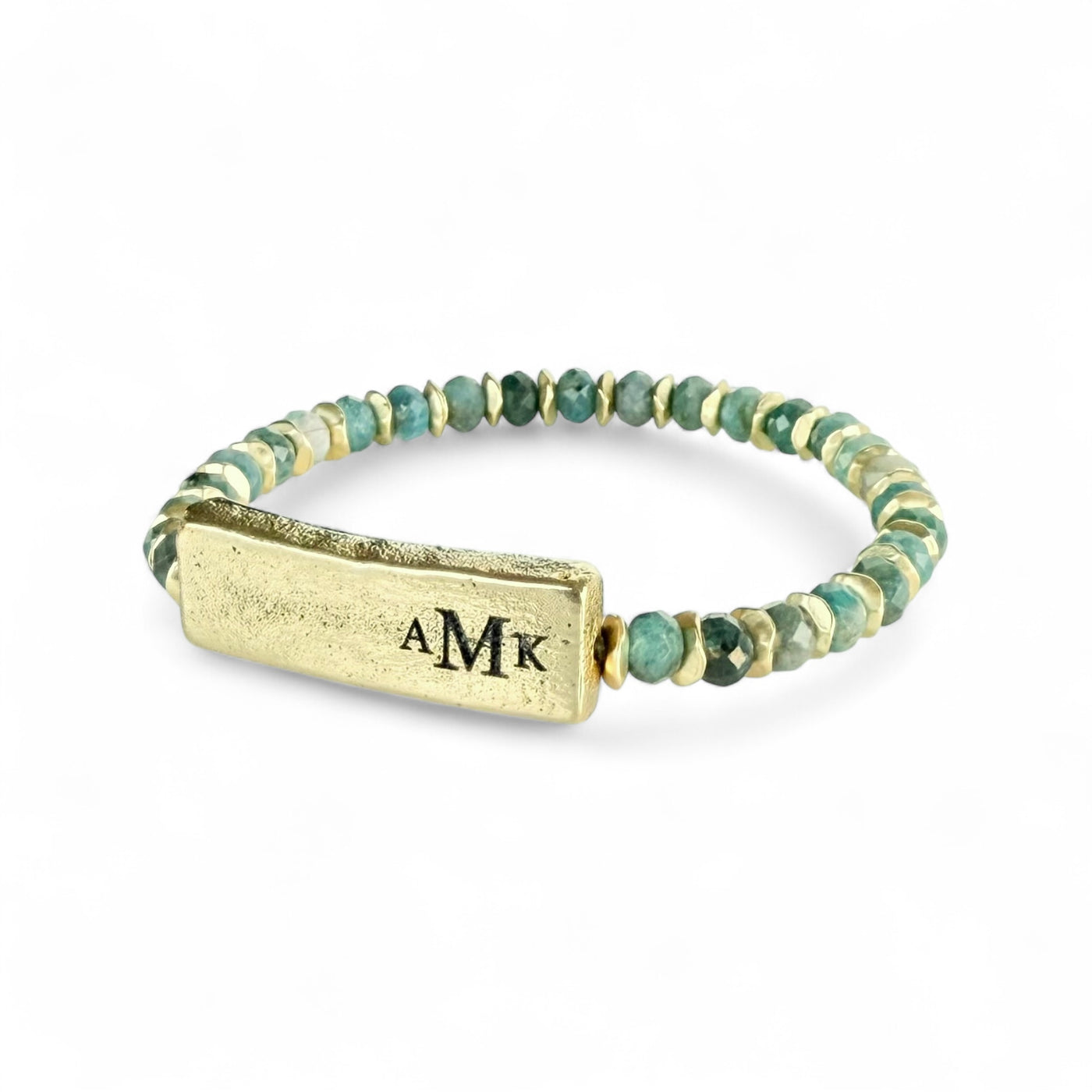 Tessa Engraved Gold Plate with Aventurine Blues - Monogram in Garamond Font