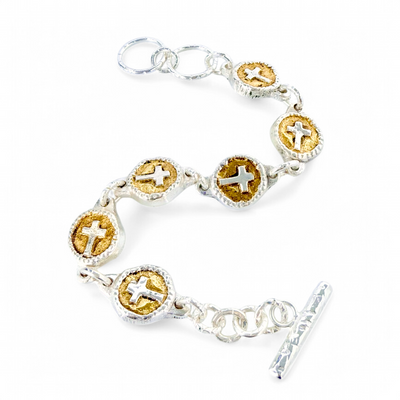Constantina Silver and Gold with Silver Cross - Bracelet