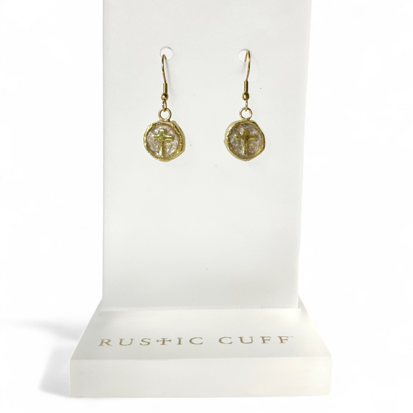 Constantina Coin Cross Earrings - Metallic Gray