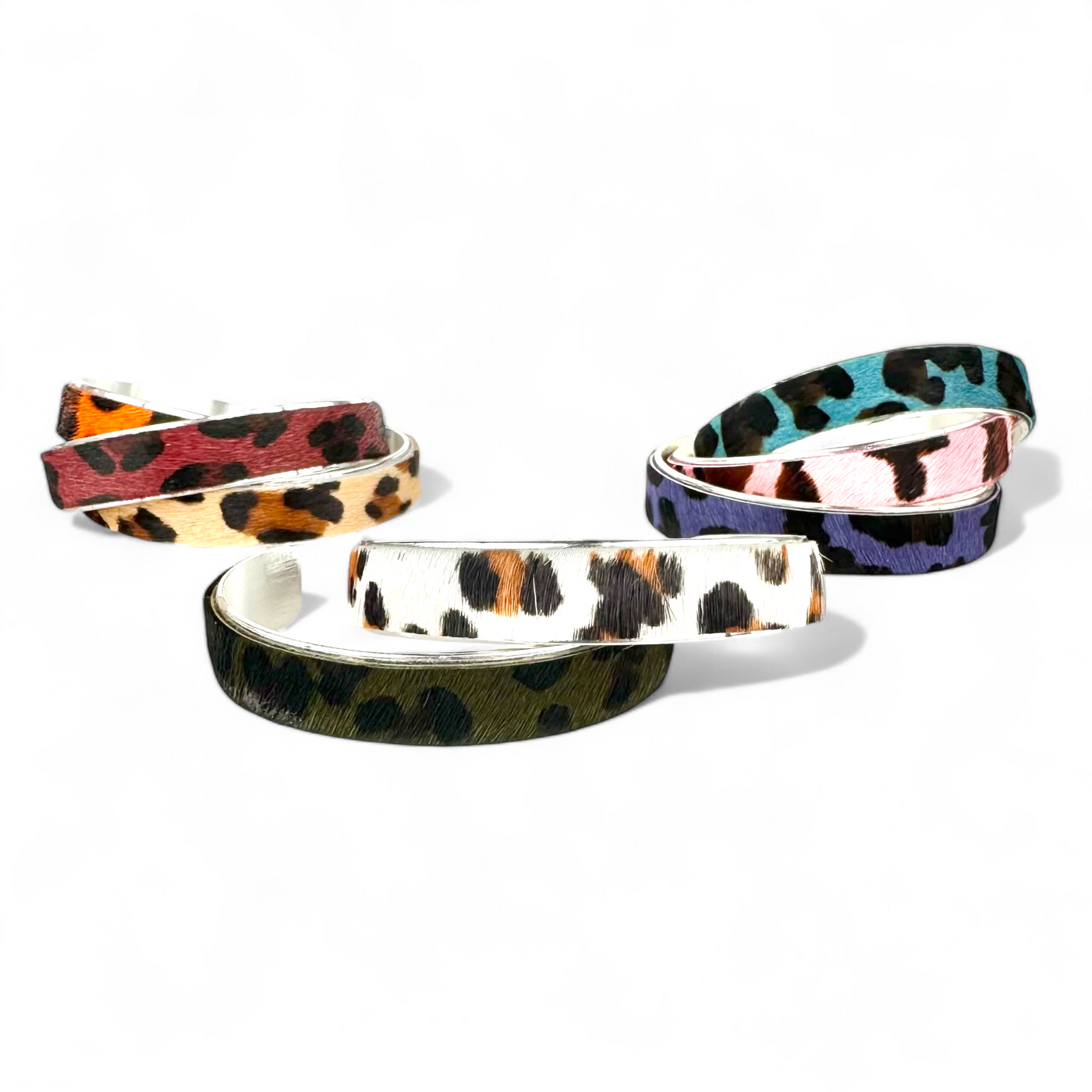 *Calfskin Olive Leopard .5 Cuff on Silver