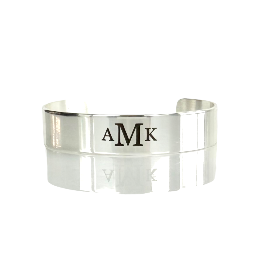 .5 Custom Engraved Monogram Silver Cuff - Garamond Font