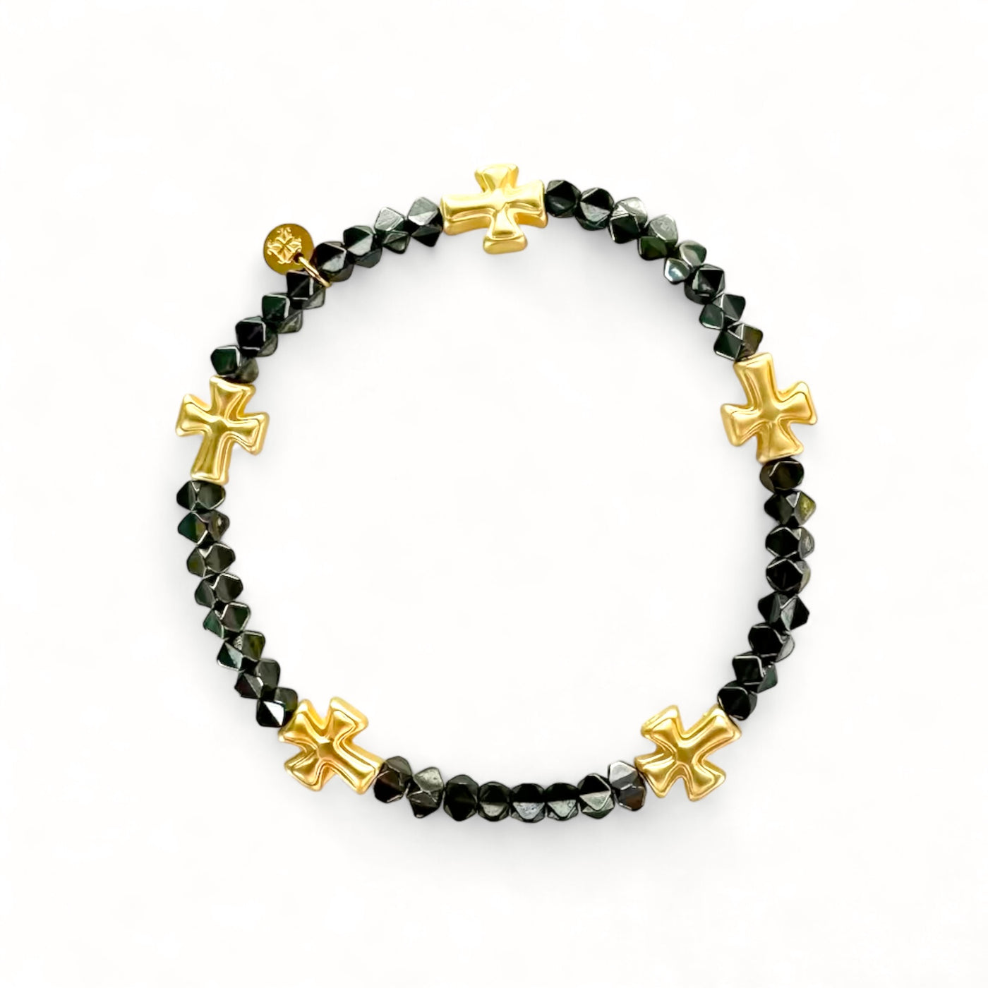 Annette Cross Bracelet - Hematite with Gold