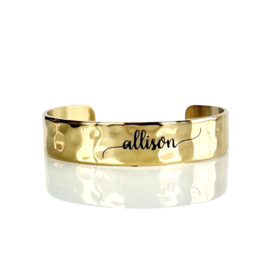 .5 Custom Engraved Gold Cuff - Lower Case Name in Pacifico Font