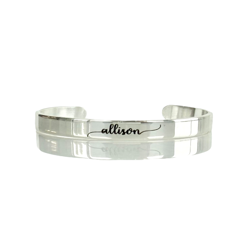 .25 Custom Engraved Silver Cuff - Lowercase Name in Pacifico Font