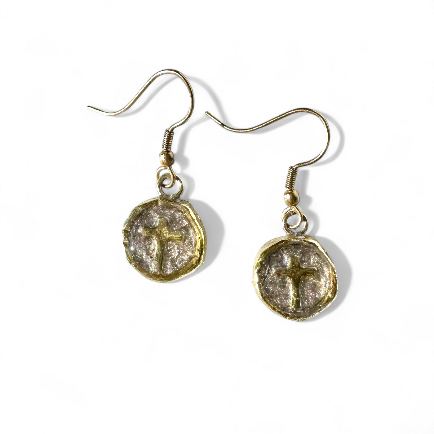 Constantina Coin Cross Earrings - Metallic Gray