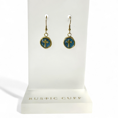 Constantina Coin Cross Earrings - Metallic Navy