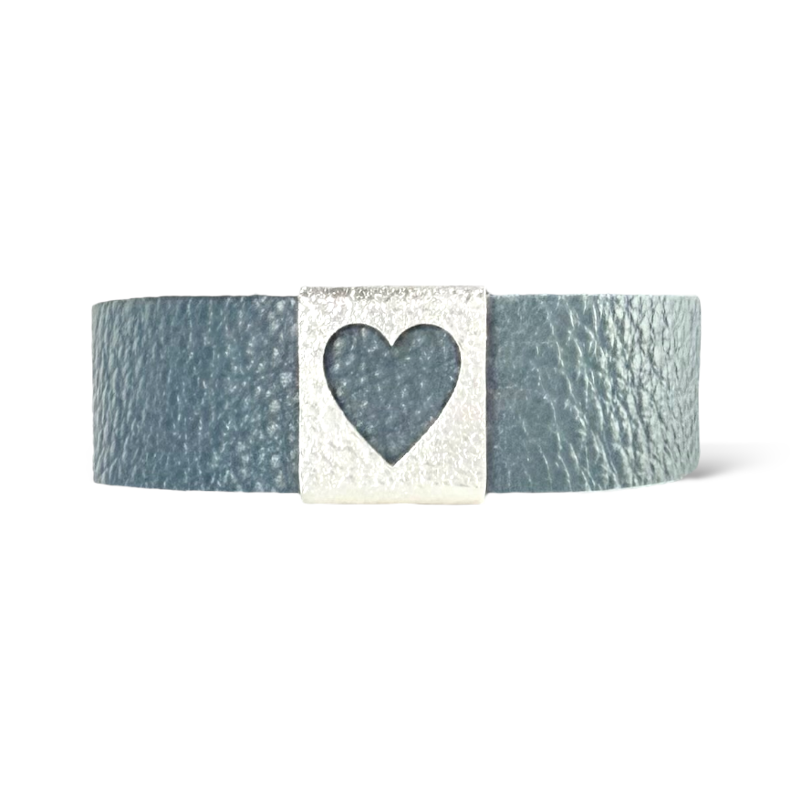 Monique Leather Heart - Slate Blue