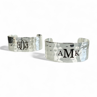 1.0 Custom Engraved Monogram Silver Cuff - Vine Font