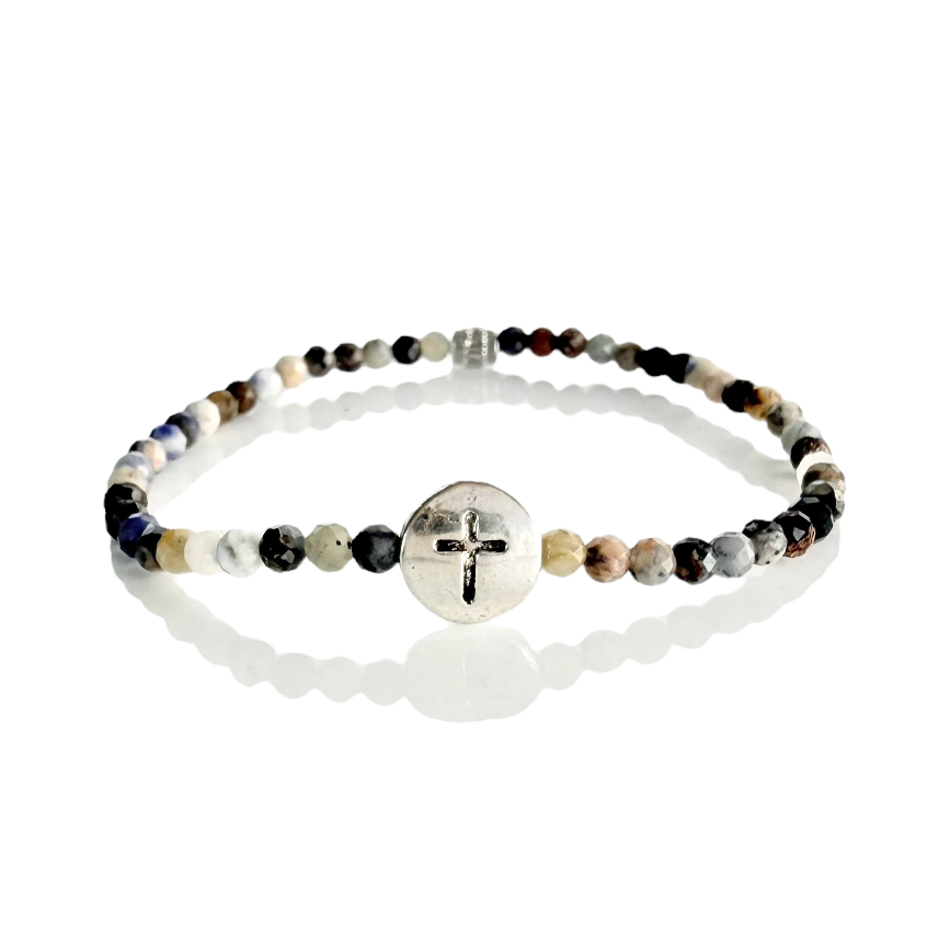 Latin-Cross Silver Embossed Disc-Sodalite