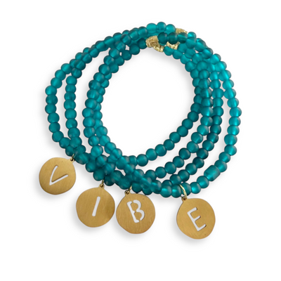 Kimbo Single Cutout Initial Gold Charm - Turquoise