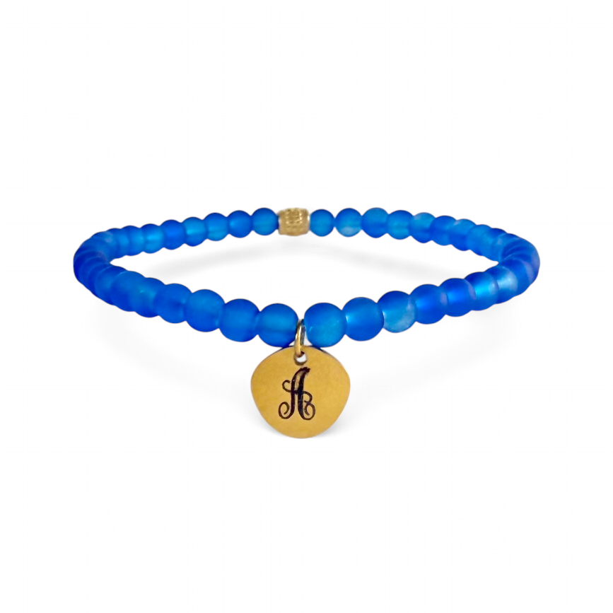 Kimbo- Single ENGRAVED Initial Gold Charm - Cobalt