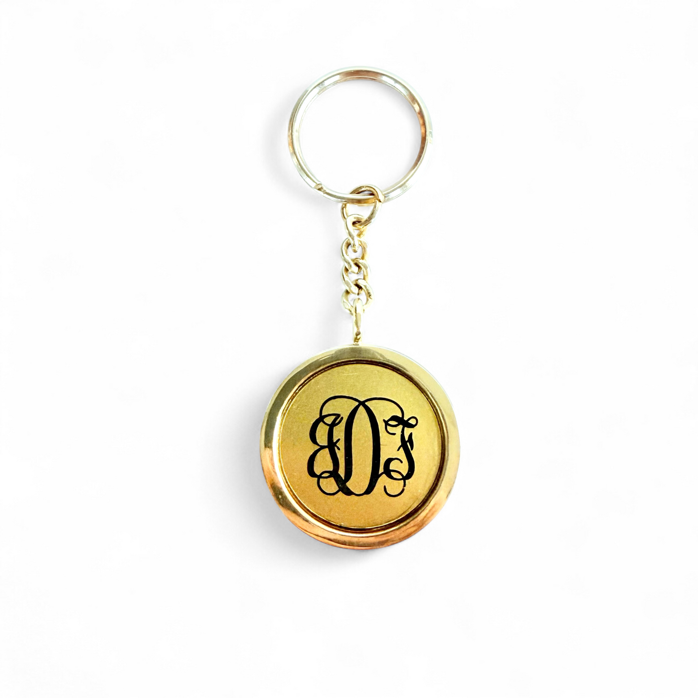 Circle Gold Keychain - Custom Monogram Engraved in Vine Font