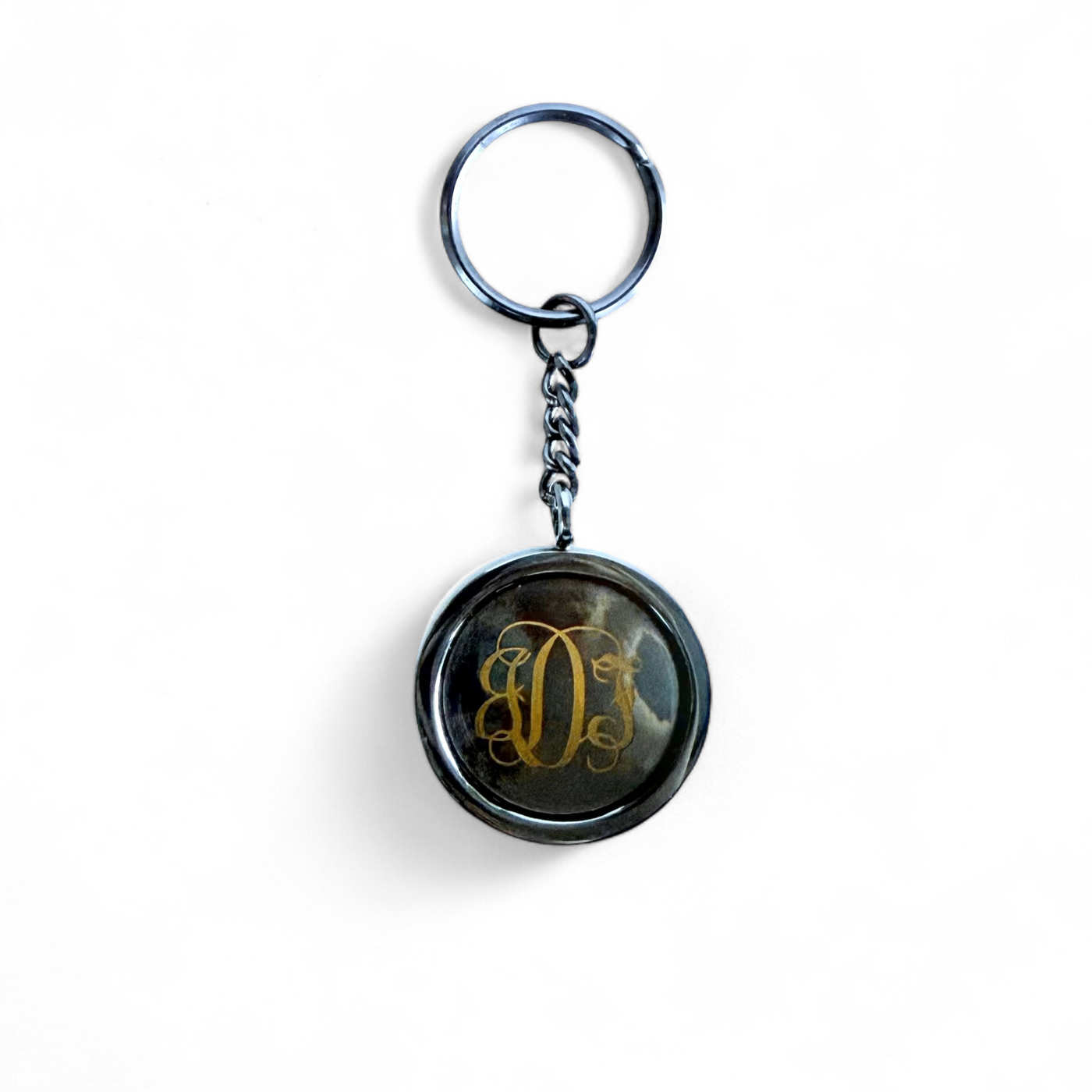 Circle Black Keychain - Custom Monogram Engraved in Vine Font