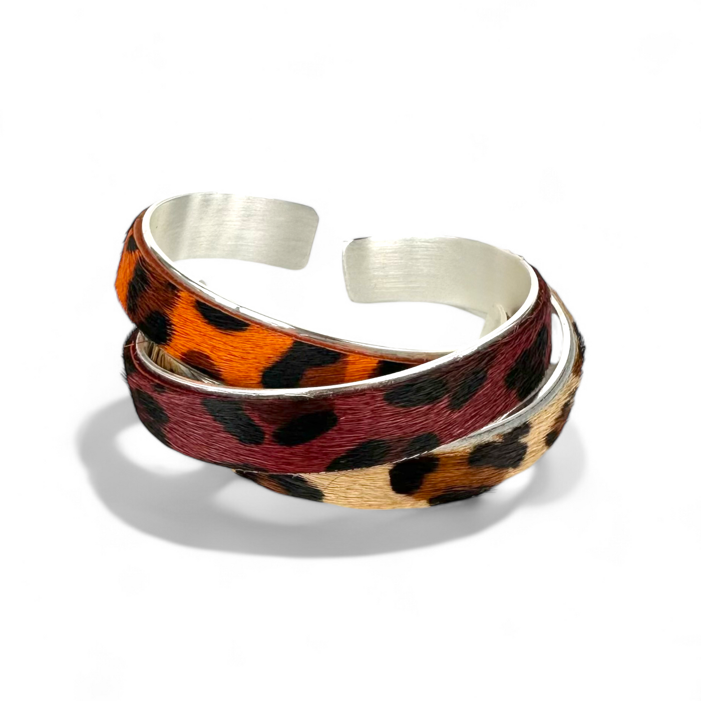 *Calfskin Burgundy Leopard .5 Cuff on Silver