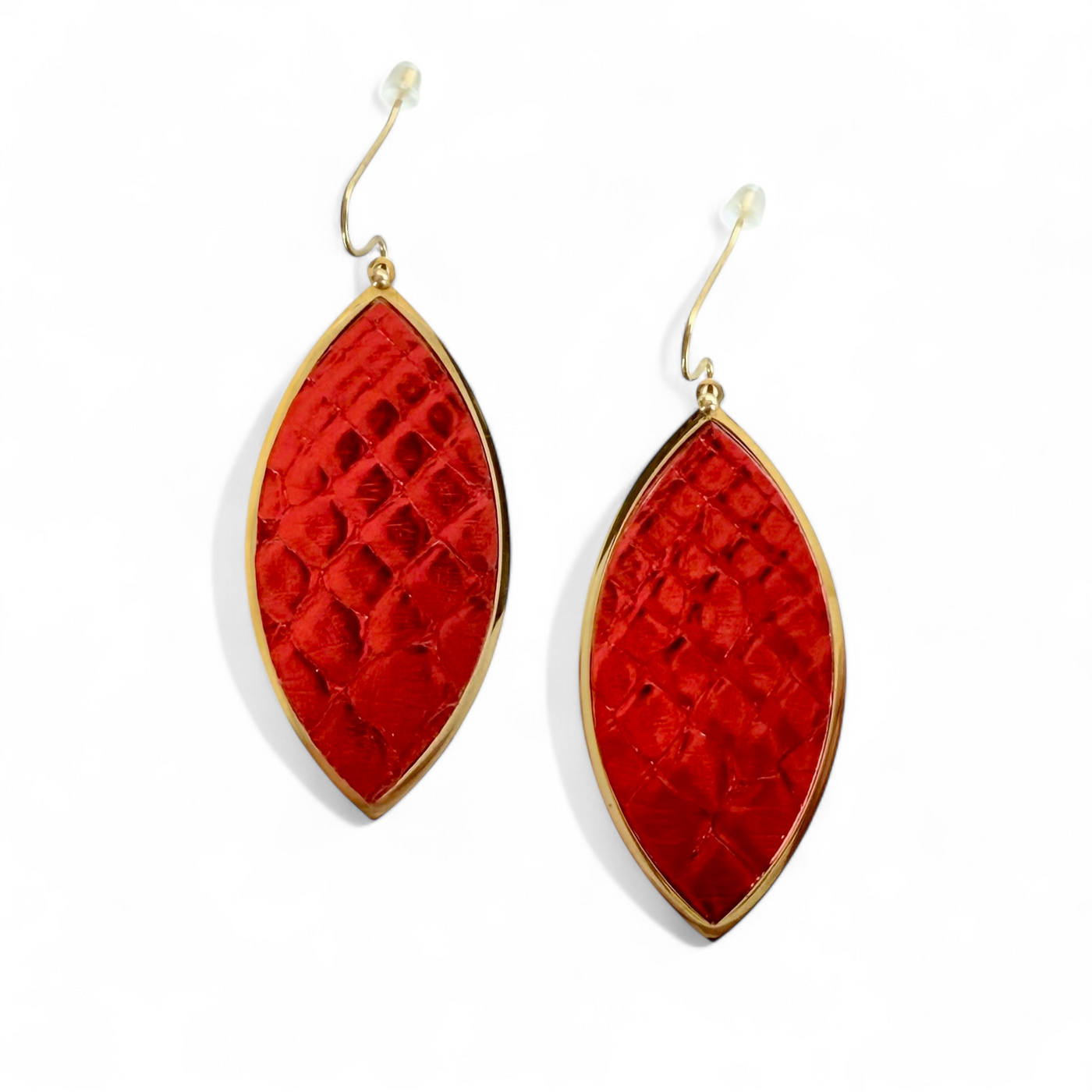 Red Python Leaf Earrings on Gold - OTC