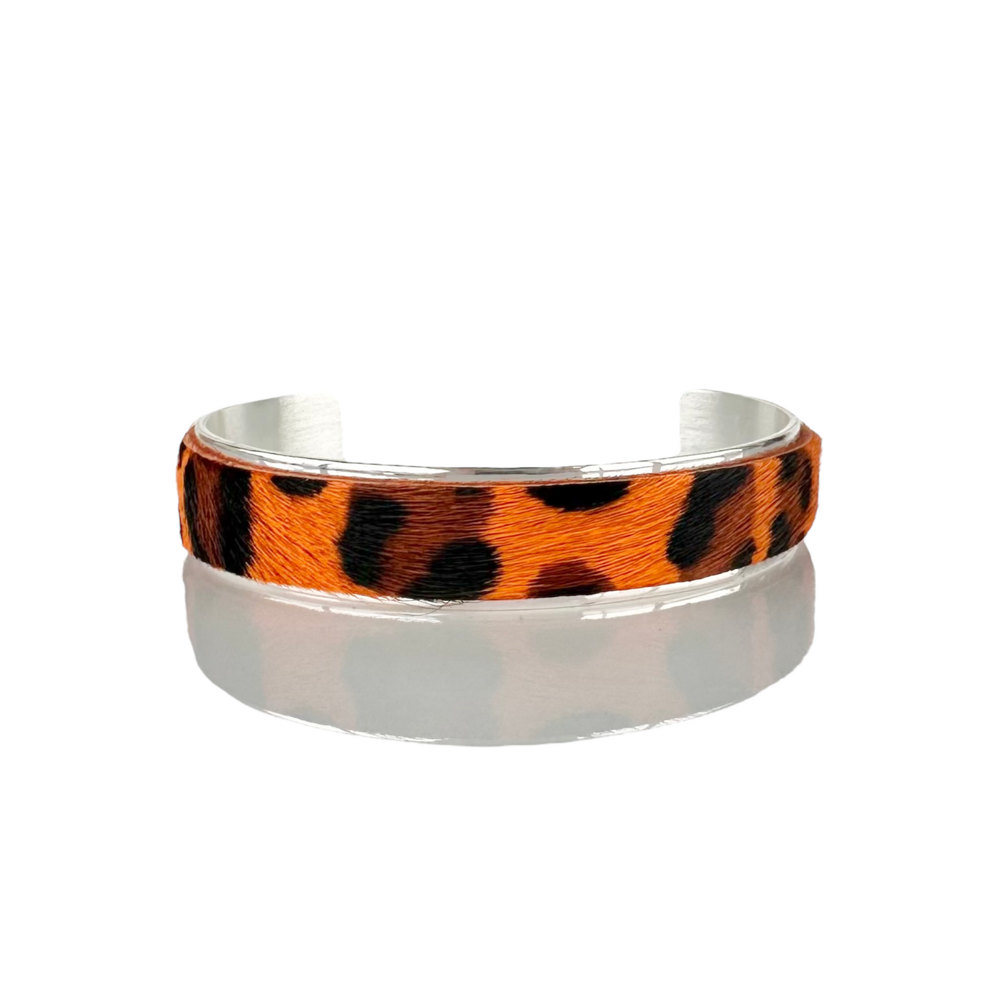 *Calfskin Orange Leopard .5 Cuff on Silver