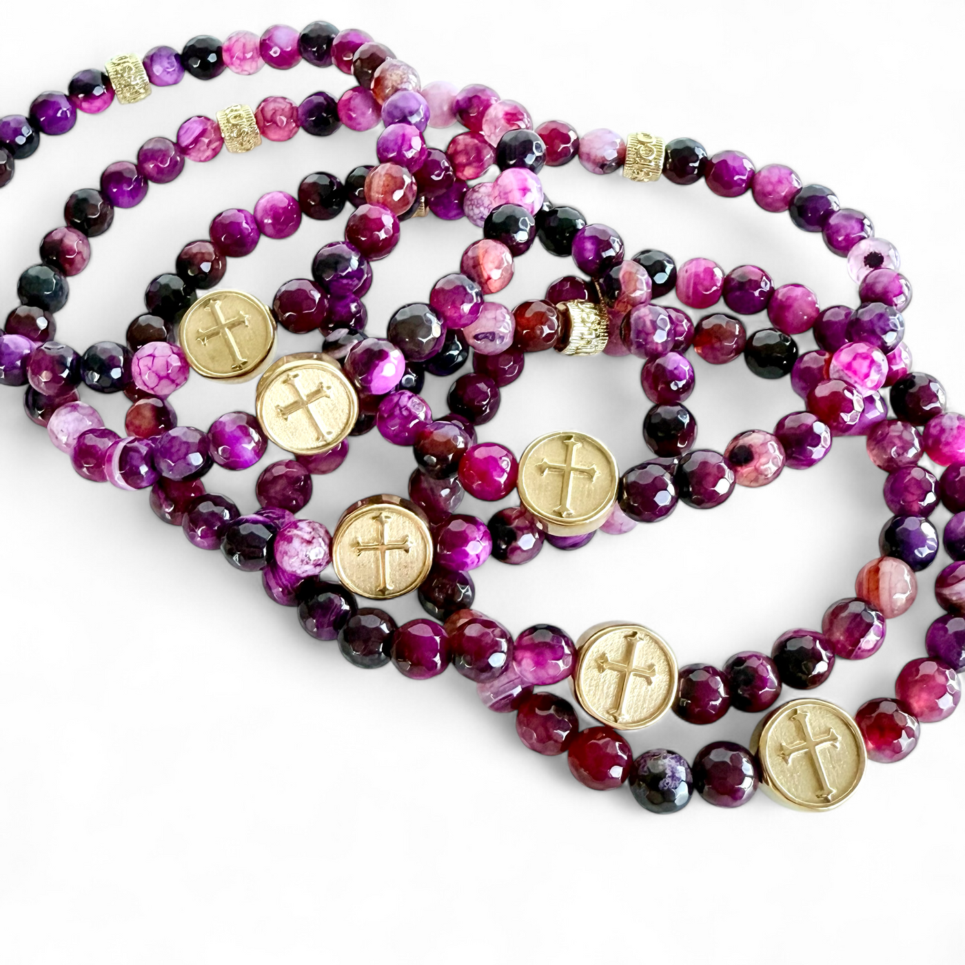 Embossed Circle Cross-Magenta-Gold