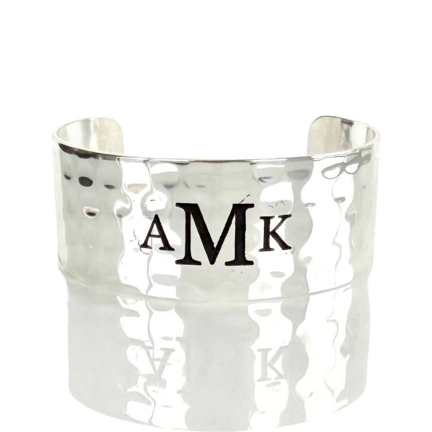 1.0 Custom Engraved Monogram Silver Cuff - Garamond Font