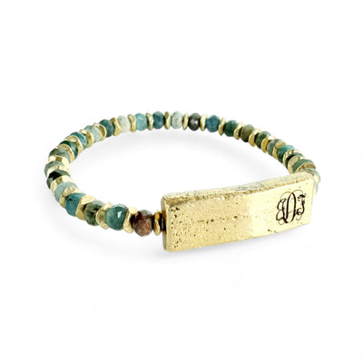 Tessa Engraved Gold Plate with Aventurine Blues - Monogram in Vine Font