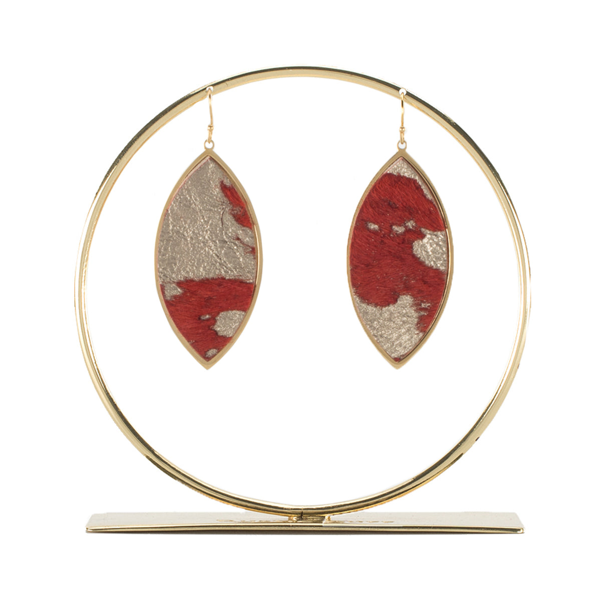 *Calfskin Leaf Shaped Earrings - Tahitian Bronze on Gold