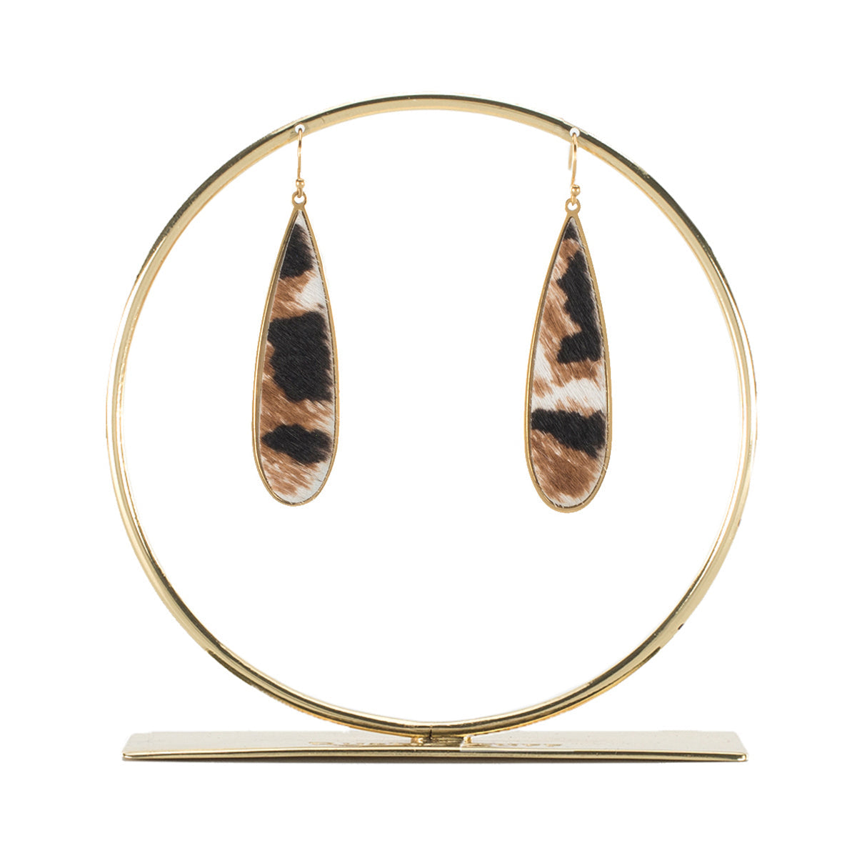 *Calfskin Mini Tear Drop Earrings - Serengeti Plains on Gold